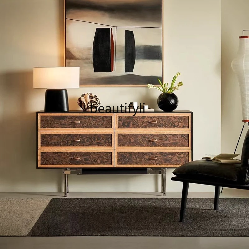 

French Retro Solid Wood Chest of Drawers Living Room Bedroom Storage Cabinet Designer Homestay Retro Entrance Decorative Cabinet