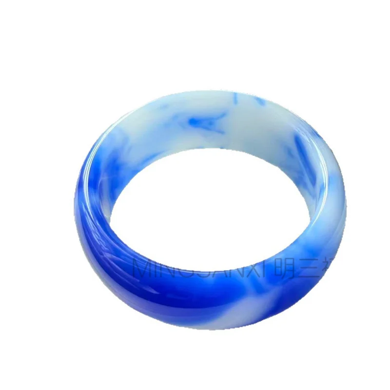 Outer Mongolia material , widened thickened 's , Hotan blue and white women's bracelet, jade jew