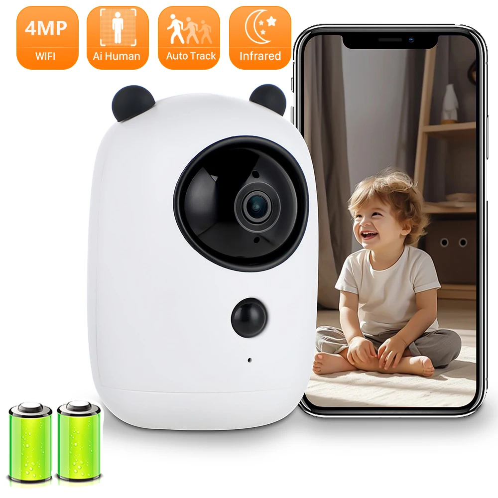 

4MP WiFi rechargeable surveillance camera baby monitoring camera WiFi pannello Solare AI human detection Indoor