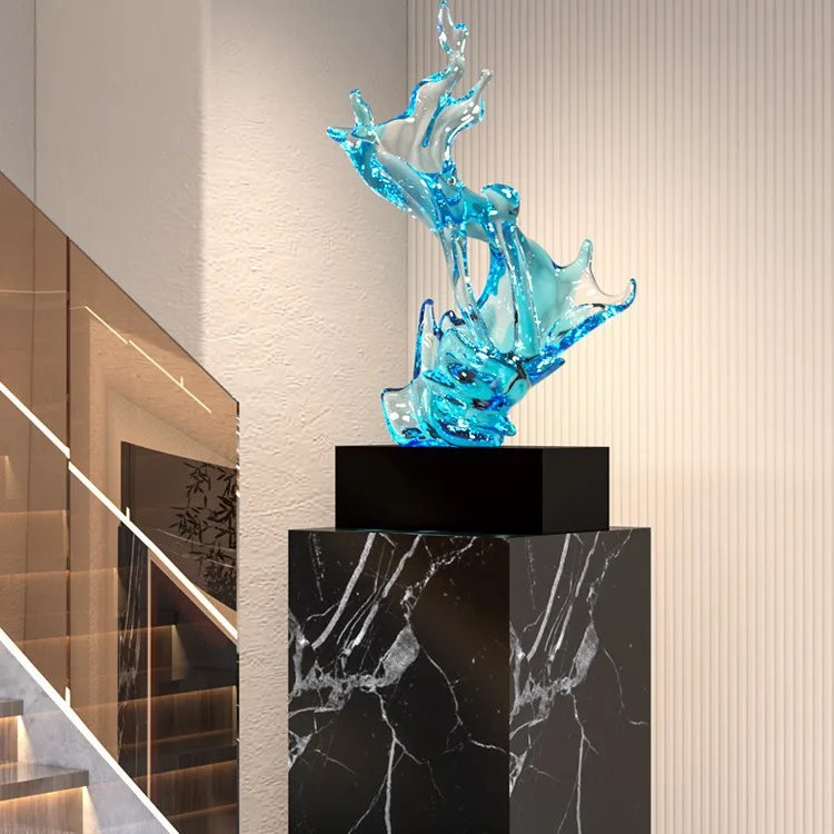Modern Light Luxury Transparent Wave Sculpture Premium Foyer Decor Symbolizing Prosperity Wealth