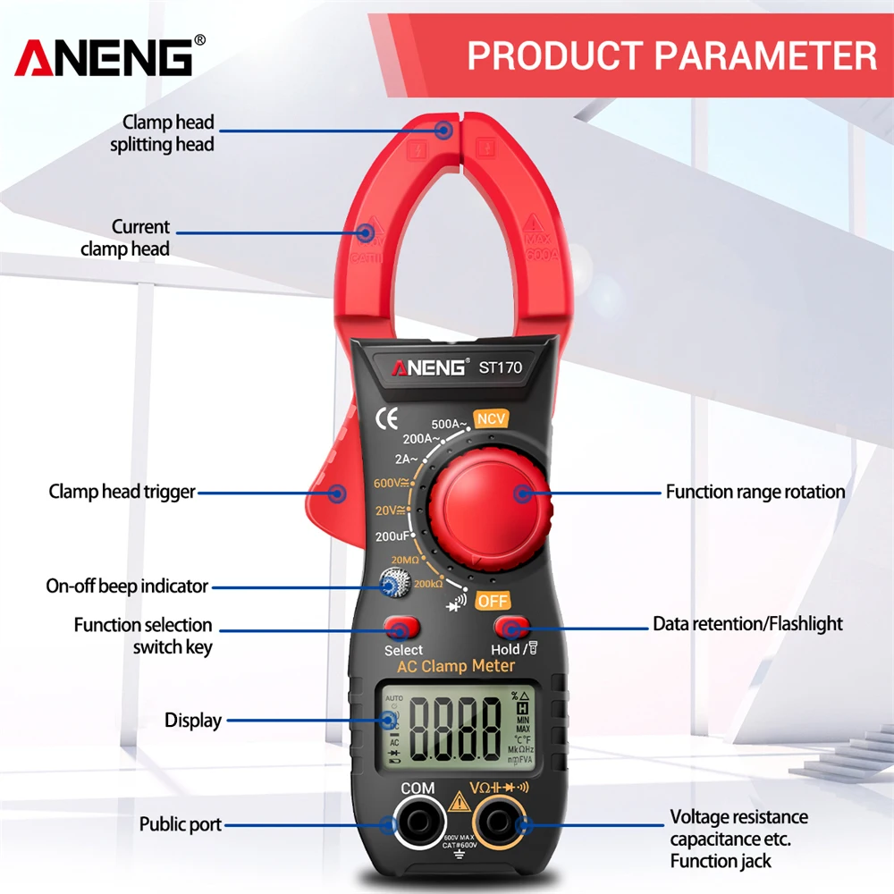 Smart Clamp Meter High Precision AC DC Current Plier Ammeter Voltage Tester 1999 Count Hz Capacitance NCV Ohm Diode Test