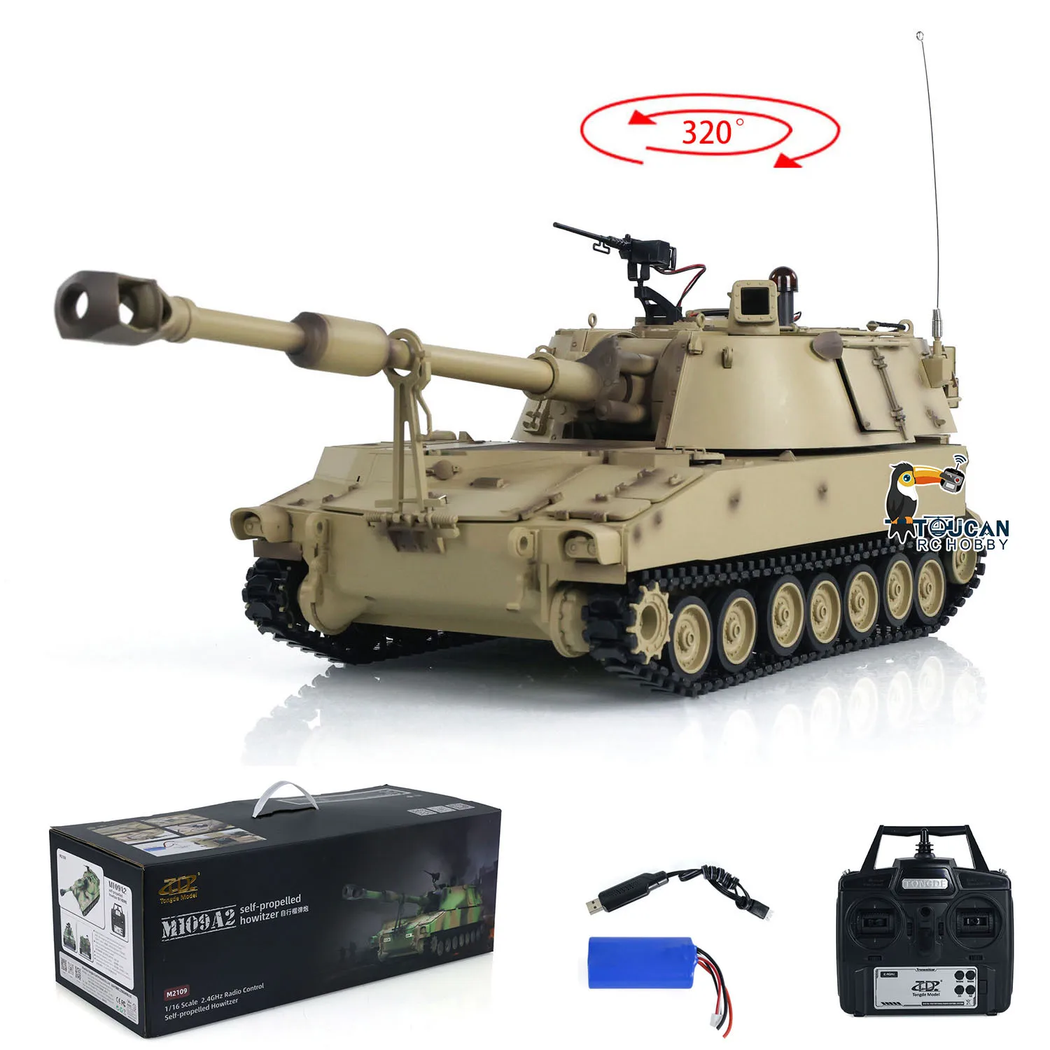 1/16 Tongde RC Serbatoio M109A2 Autopropellato RTR A Infrarossi BB Barilotto Telescopico Recoil Serbatoio di Controllo Remoto Dipinto Modello TH24239