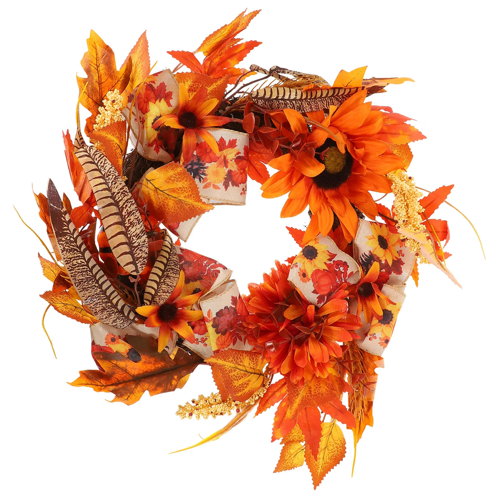 

Simulated Pumpkin Wreath Halloween Decorations Fall Harvest Silk Flower Outdoor