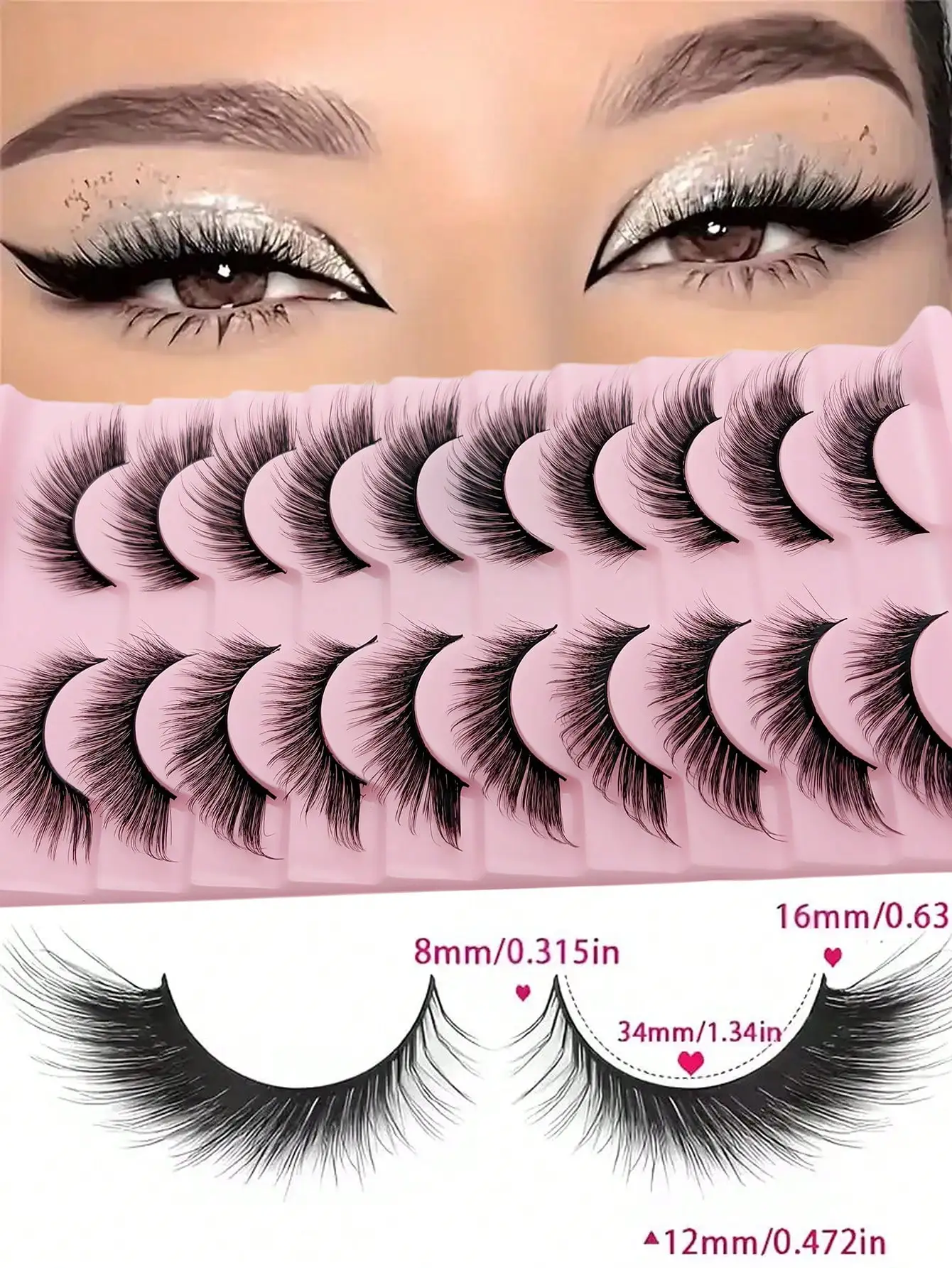 10 Paar Cat-Eye- und Fox-Eye-Wimpern, flauschig, voluminös, verlängernd, für die äußere Augenwinkel, mit geschwungenen Spitzen, für einen natürlichen Look, ideal für den täglichen Gebrauch und für Partys. – Detail 3