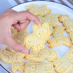 Cartoon Puppy Pet Cookie Mold 3D Plastic Press Stamp Fondant Icing Biscuit Cutter Set Dog Shaped Cake Decorating Baking Tools