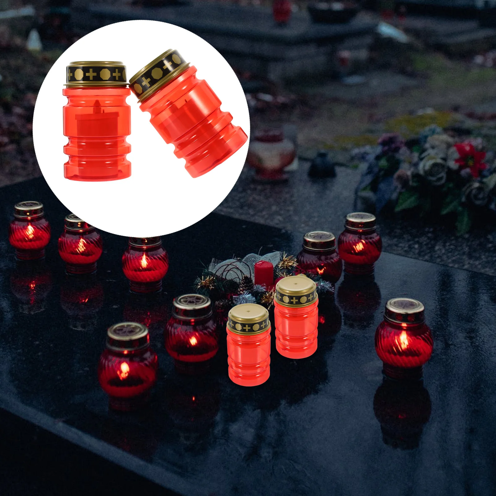

2pcs LED Candles Electronic Decorations Flameless Grave Cemetery Church Religious Powered Outdoor Lighting