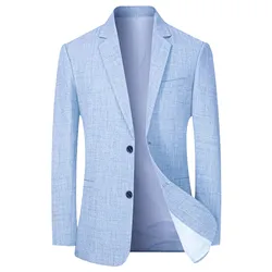 Sky Blue Men's Suit Jacket Thin Blazers Spring Autumn Solid Business Formal Wear Men Clothing Wedding Coat Oversize