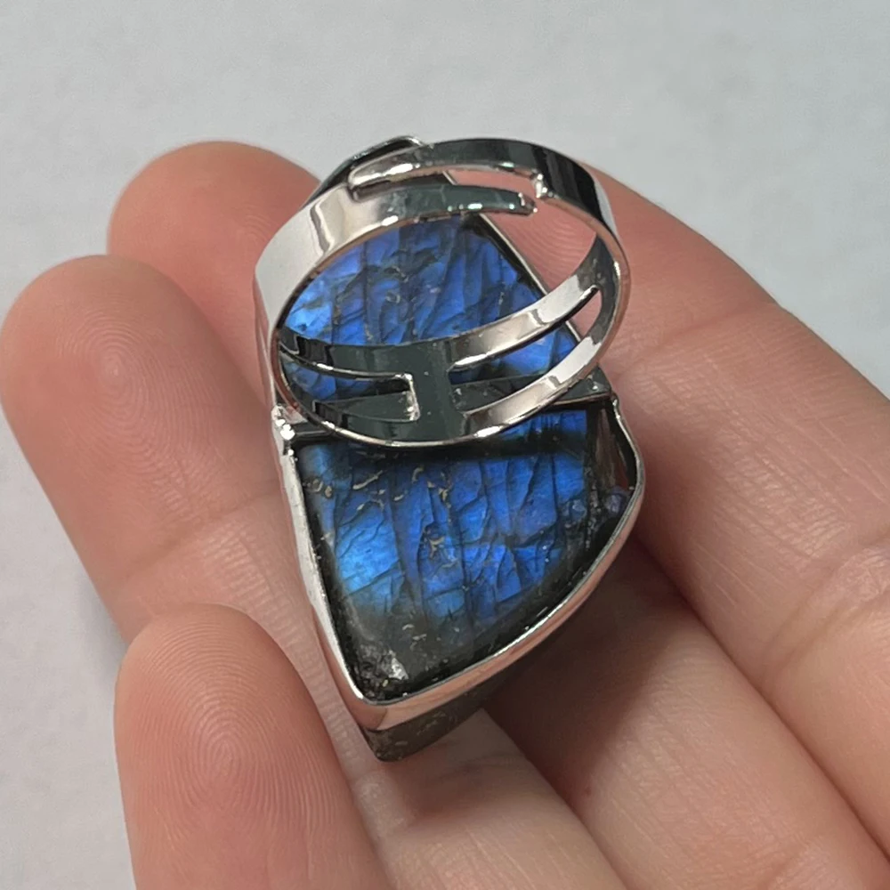 Ring Natuursteen Onregelmatige Vorm Kraal Blauw Paars Labradoriet Ring Verstelbare Vinger Ring Voor Vrouwen Mannen Sieraden Gift Cabochon