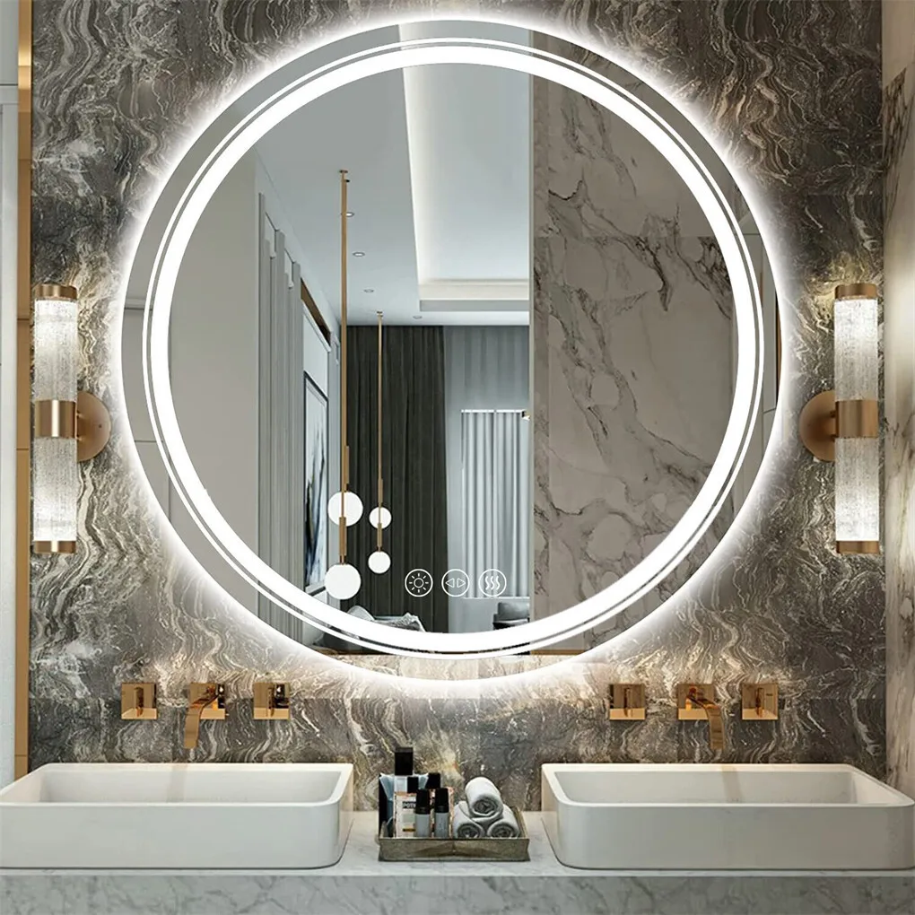 

LED Bathroom Mirror 600/800/900MM Round Wall Mirror Front Light + Backlit Wall Vanity Mirror 3 Colour