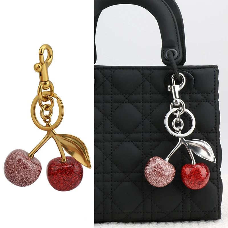 Stylish Adorable Cherry Keychain Pendant Ideal for Women Girls Luxurious Design Exquisite Backpack Decoration Gift