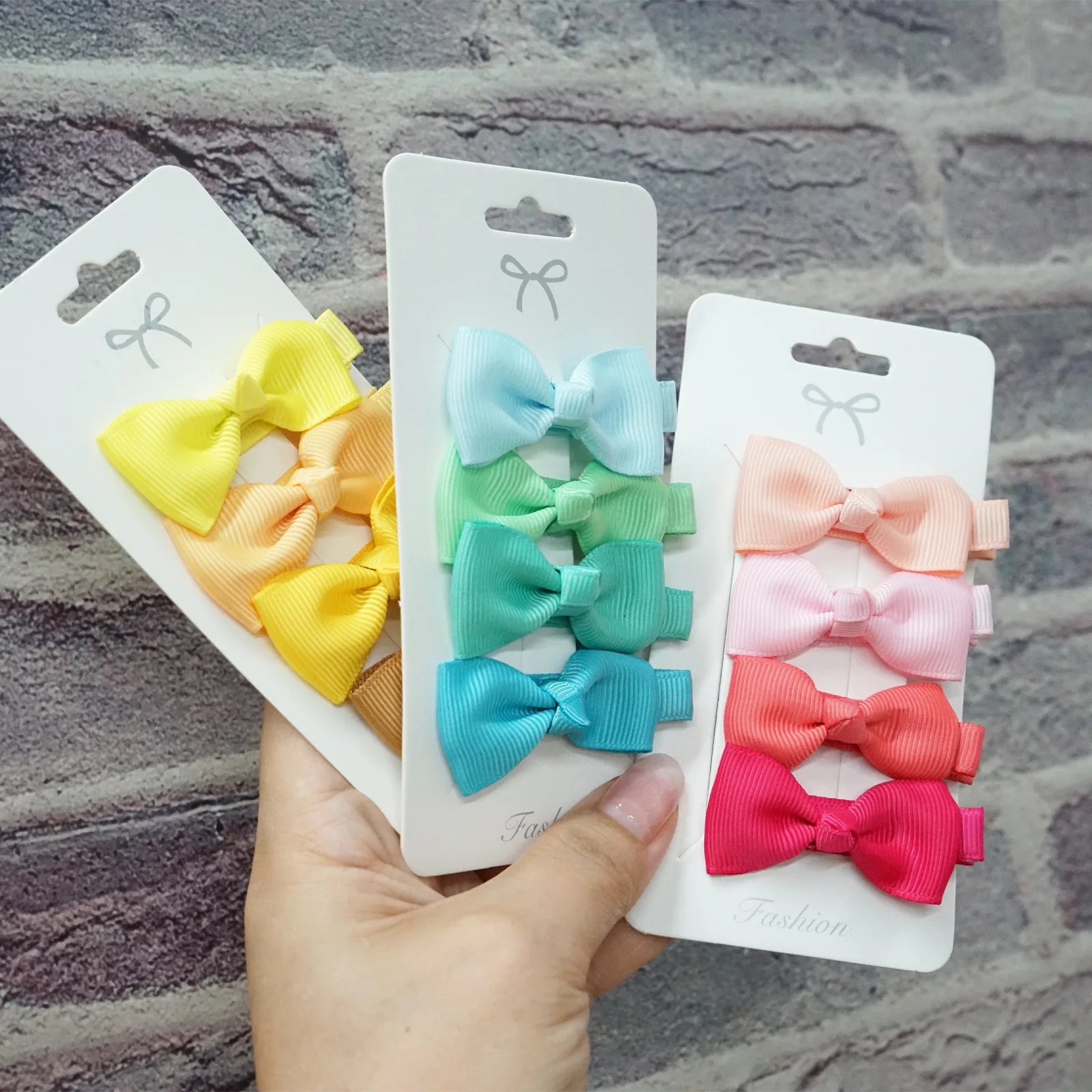 

20pcs/5cards Small Hairbows Baby Girls Hair Accessories Candy Colors Rainbow Bow Hairpins Children Ribbon Bowknot Barrettes Set