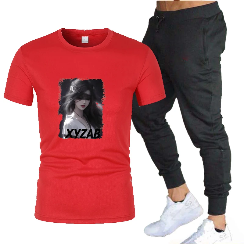 

Two piece men's summer short sleeved pants set, pure cotton short sleeved set, sports and fitness sportswear