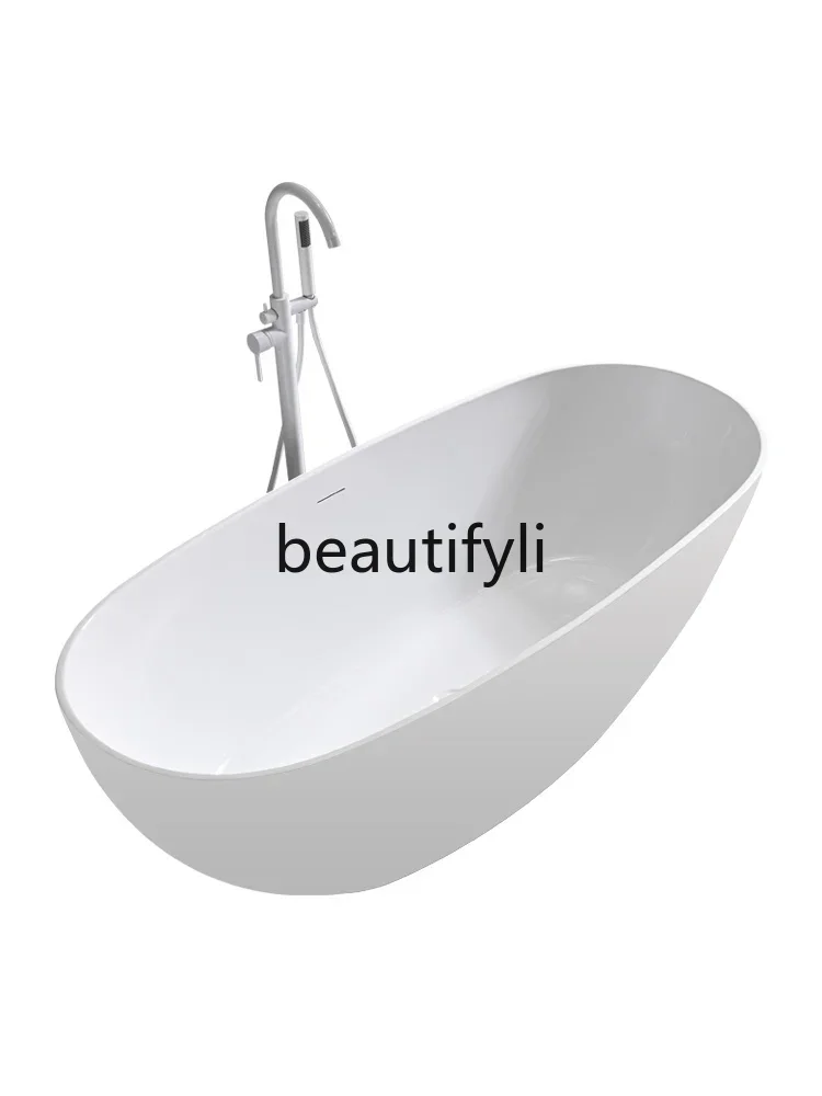 

Freestanding acrylic bathtub with thin edge oval Japanese matte white bathtub