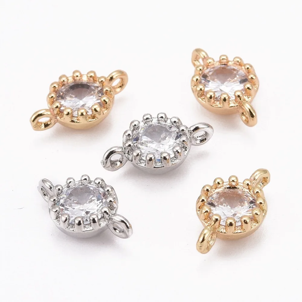 

50pcs Flower Brass Micro Pave Cubic Zirconia Links Mixed Color, 11.5x6x4mm, Hole: 1mm