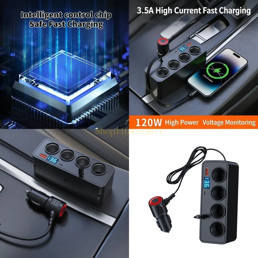 Best Seller Highly Speed 6Port Car Charger 120W Type C USB Perfect For 12-24V Car Long Drive Group Travel And Work Commutes