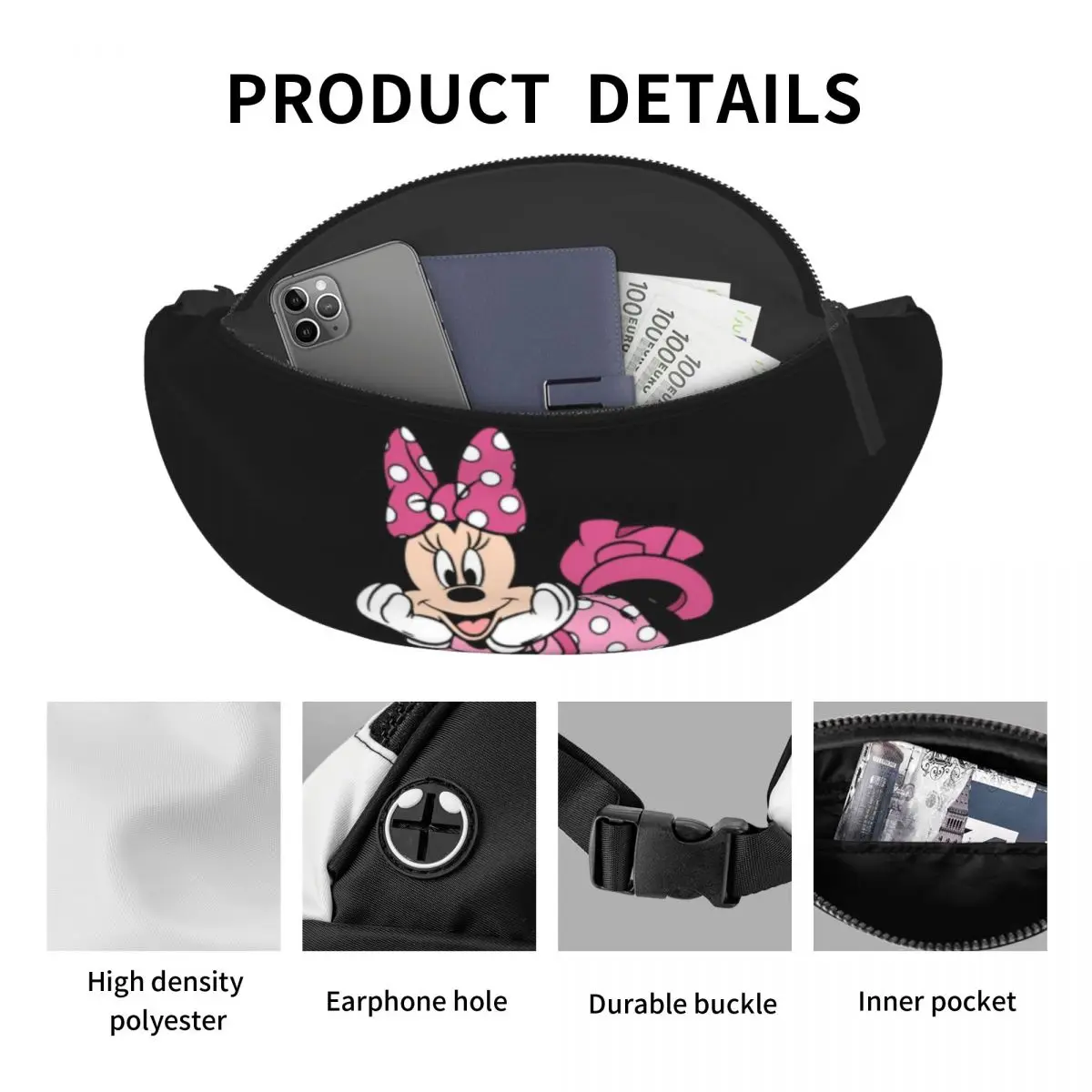 Benutzer definierte Mode Mickey Mouse Minnie Gürtel tasche für Radfahren Camping Männer Frauen Cartoon Cross body Hüft tasche Telefon Geldbeutel