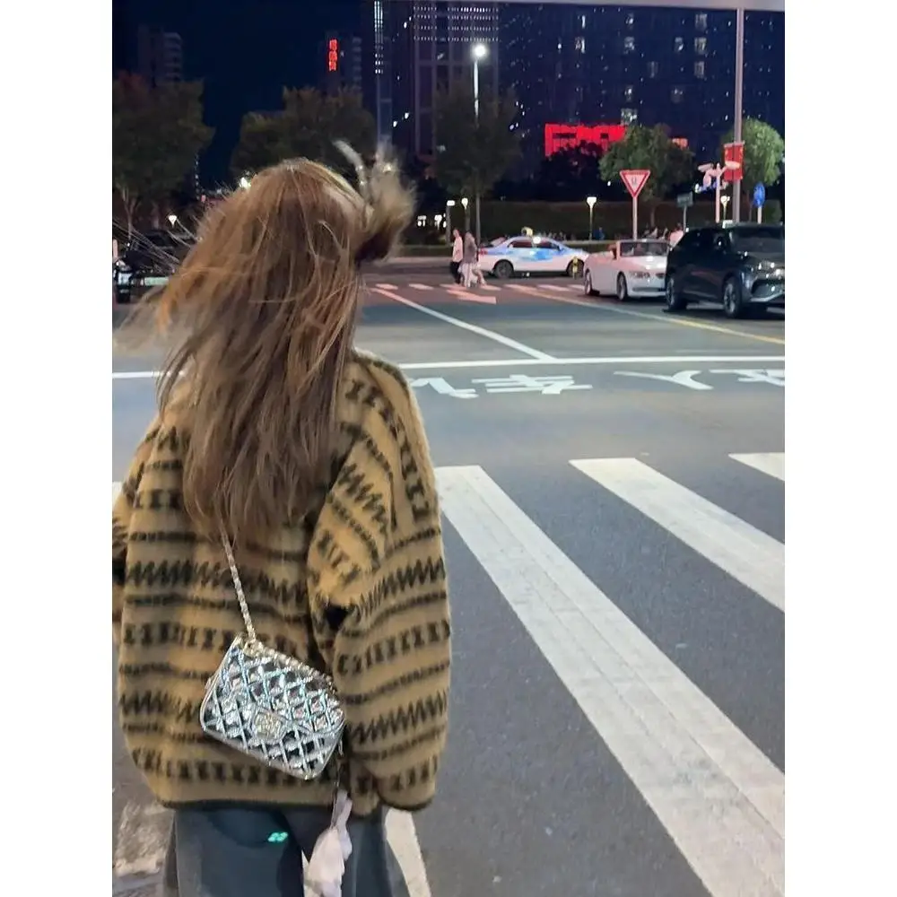 

Большой размер, свободный крой, круглый трикотаж в полоску, японский ретро Sle, осенне-зимний новый женский свитер Lazy Faion