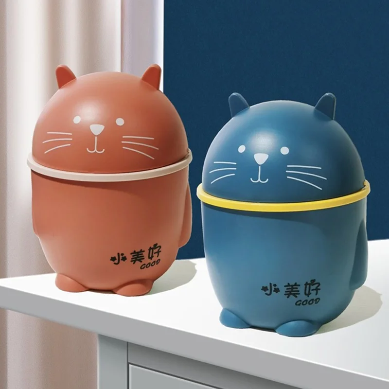 Cartoon Cat Table Plastic Trash Can Desktop Waste Box Bin Garbage Basket Home Office Supplies Dustbins Sundries Barrel Box