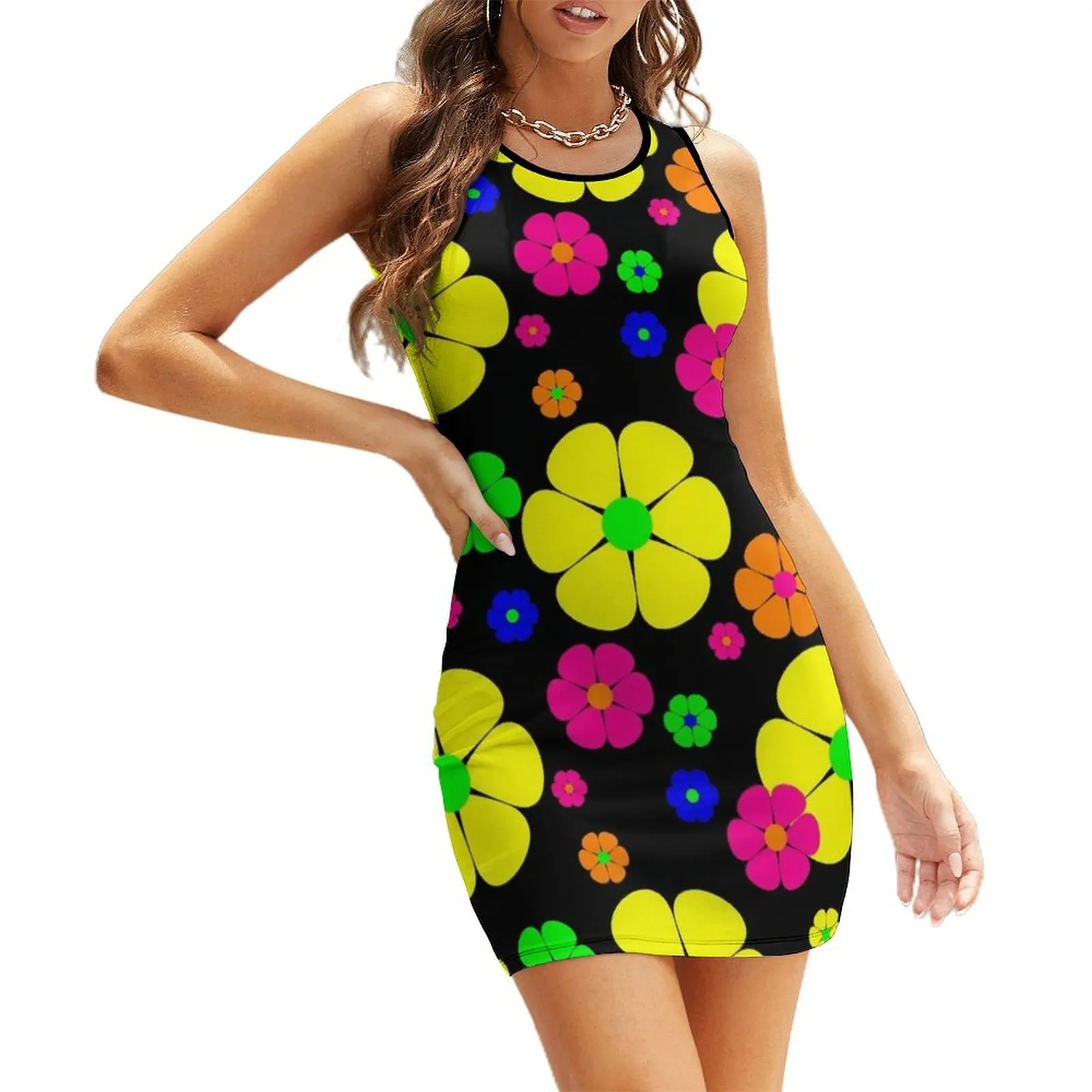 

vintage mod floral Sleeveless Sundress womens clothing Party dresses bandage dress
