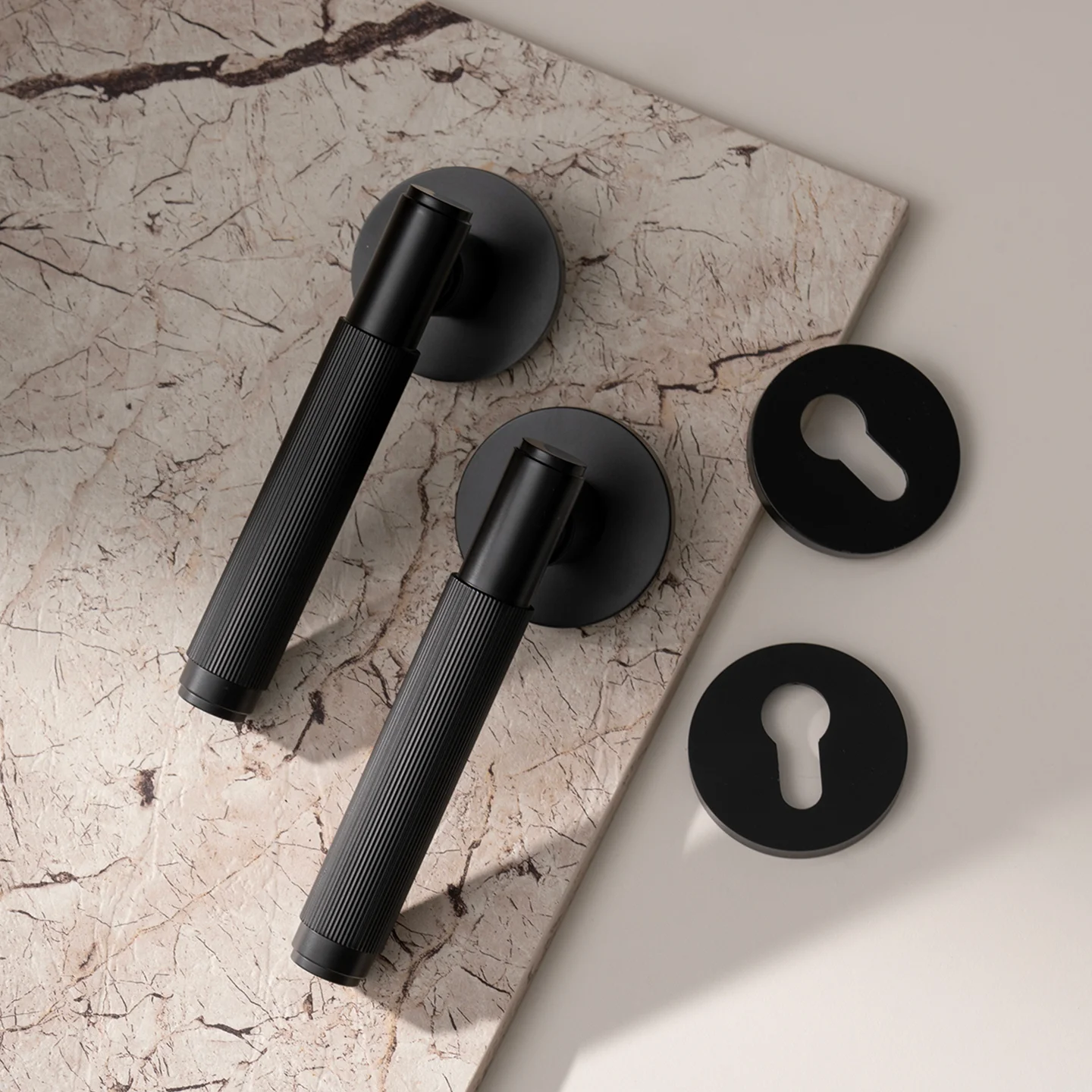 DOOROOM  Brass Door Lock Black Set Simple Stripes Texture Design Interior Door Lock Decorative Lock Privacy Lock Passage Lock