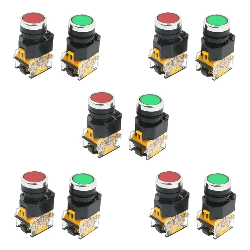 

10Pcs 22Mm Mount 10A 380V DPST Red Green Momentary Push Button Switch