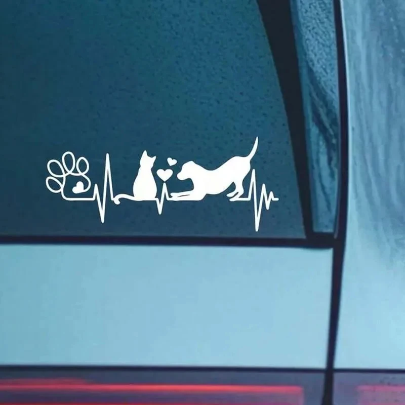 Herzförmige Autoaufkleber mit Hund- und Katzenmotiven, Pfotenabdruck-Aufkleber, lustige Autoaufkleber für Tierliebhaber, niedliche Autoaufkleber für Hund- und Katzenfans.