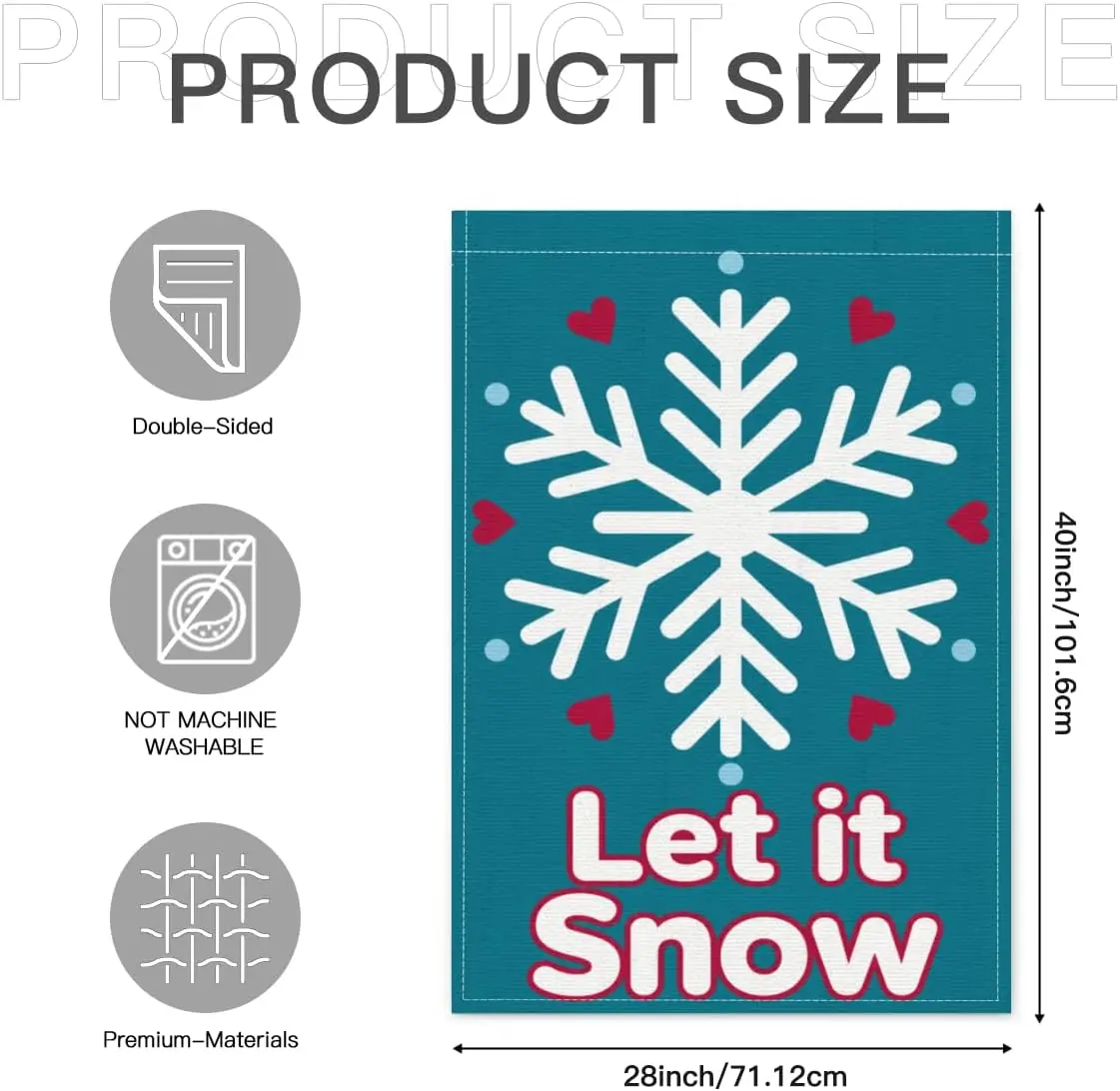 Snowflake Hearts 28x40 Inch Garden Flag Linen Let It Snow Teal Yard aaz