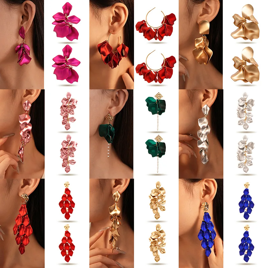 DREJEW Petal Tassel Earrings for Women 2025 Korean Fashion Irregular Drop Earring Exaggerated 4 Colors Jewelry Dropshipping