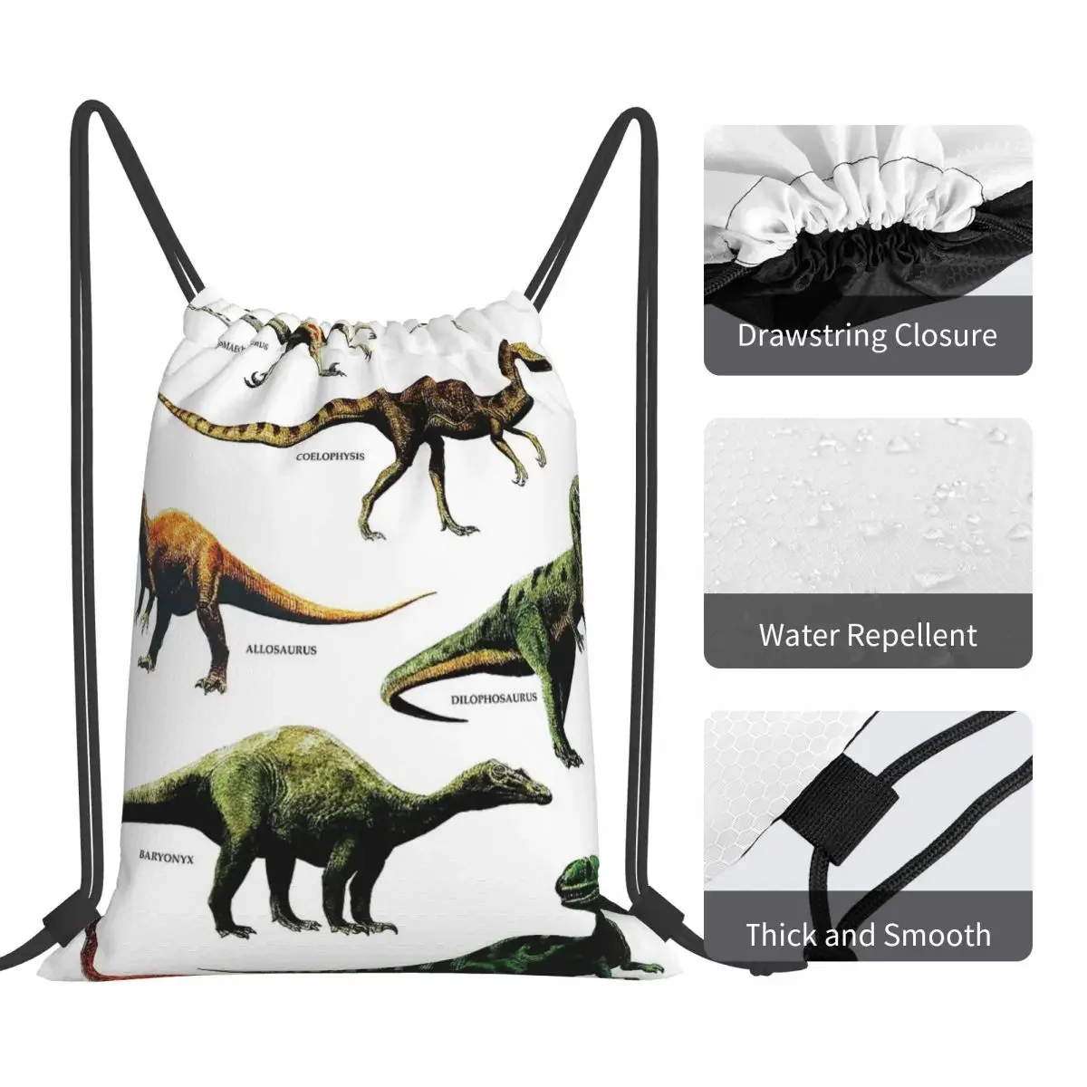 Dinosaur Species Retro 80s Dino Dinosaurs Backpacks Drawstring Bags Drawstring Bundle Pocket Shoes BookBag Man Woman Students