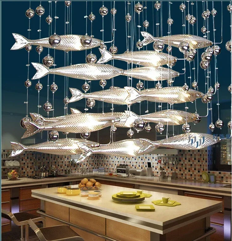 

Modern Flying Fish Lights Creative Crystal Glass Flying Fish Chandelier for Restaurant Living Room Dining Room Home Decoration