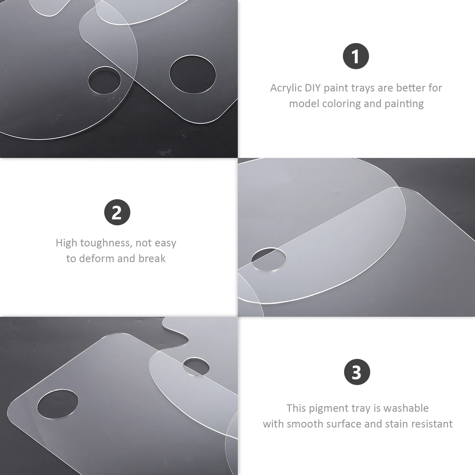 

3 Pcs Palette Watercolor Pigment Tray Acrylic Mixer Plate Mixing Painting Pallet Board