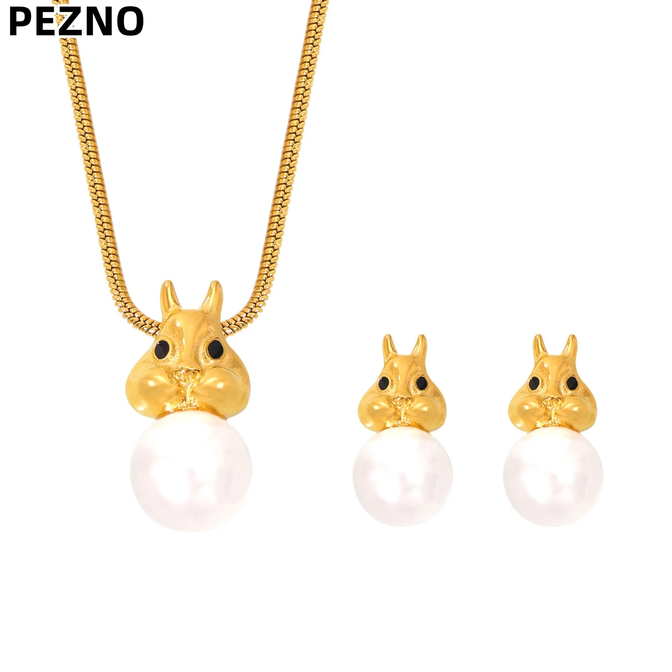 18K Gold Plated Squirrel Pearl Pendant Necklace for Women Hypoallergenic Stainless Steel Waterproof Trendy Fashion Jewelry Gift