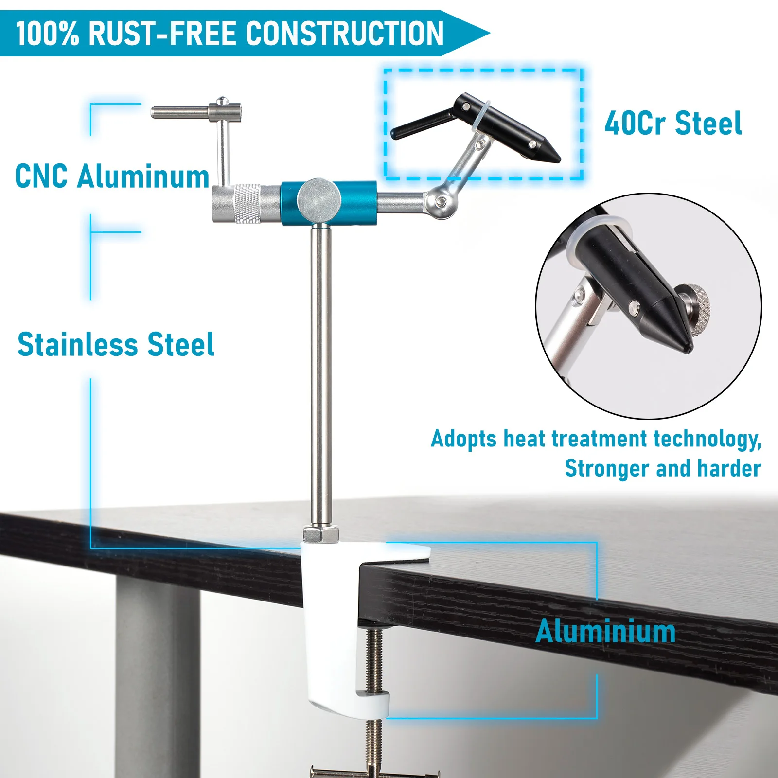 Portable Fly Tying Vise,Fly Tying Base,Fly Tying Tool,360 Degree Rotary Stainless Steel Aluminum C-Clamp Mount 40Cr Hard Jaws