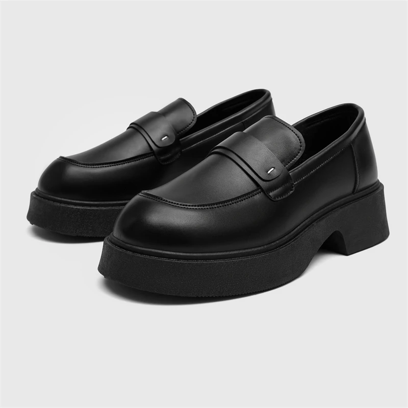 British Style Platform Loafers Men 2024 Plus Size Round Toe Single Shoes Male Thick Bottom PU Leather Shoes