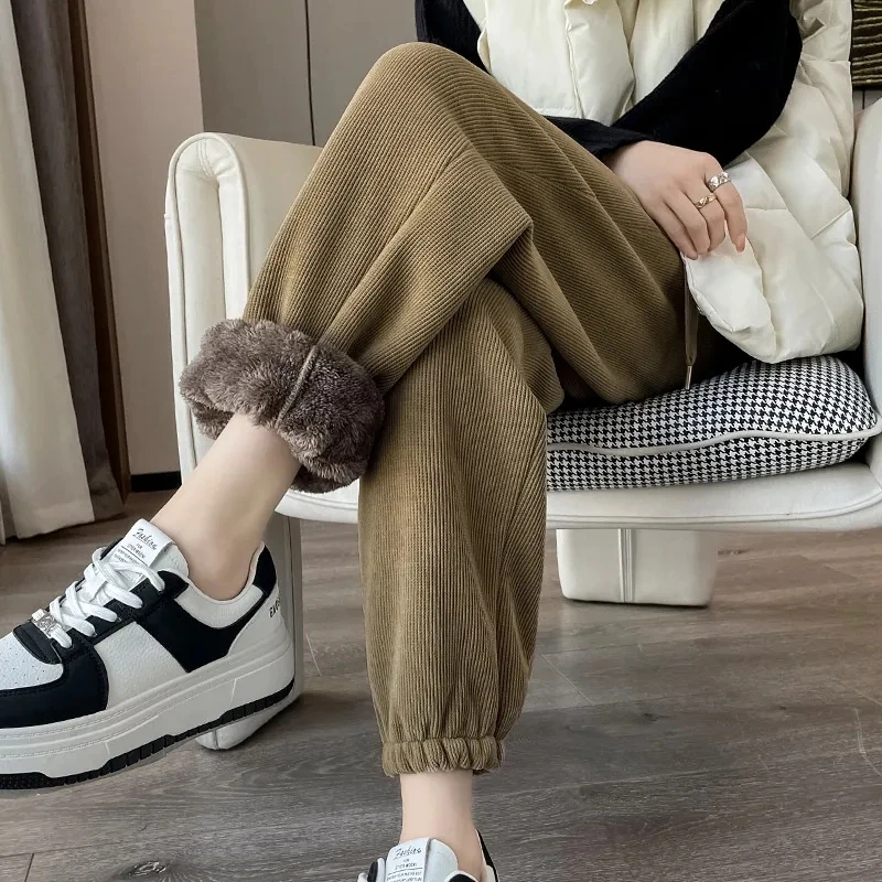 Winter Warm Lamb Fleece Women Pants Fashion High Waist Thick Loose Harem Pants Autumn Korean Solid All-Match Plush Sweatpants