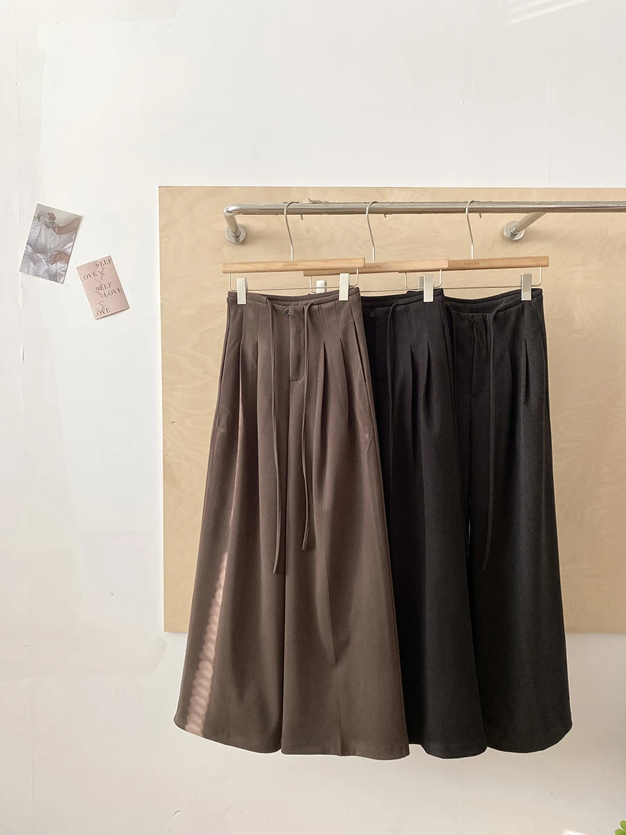 

High Waist Wide Leg Pants Women's Casual Trousers Drawstring Loose Fit Versatile Straight Cut Long Trousers Trendy Commute Style