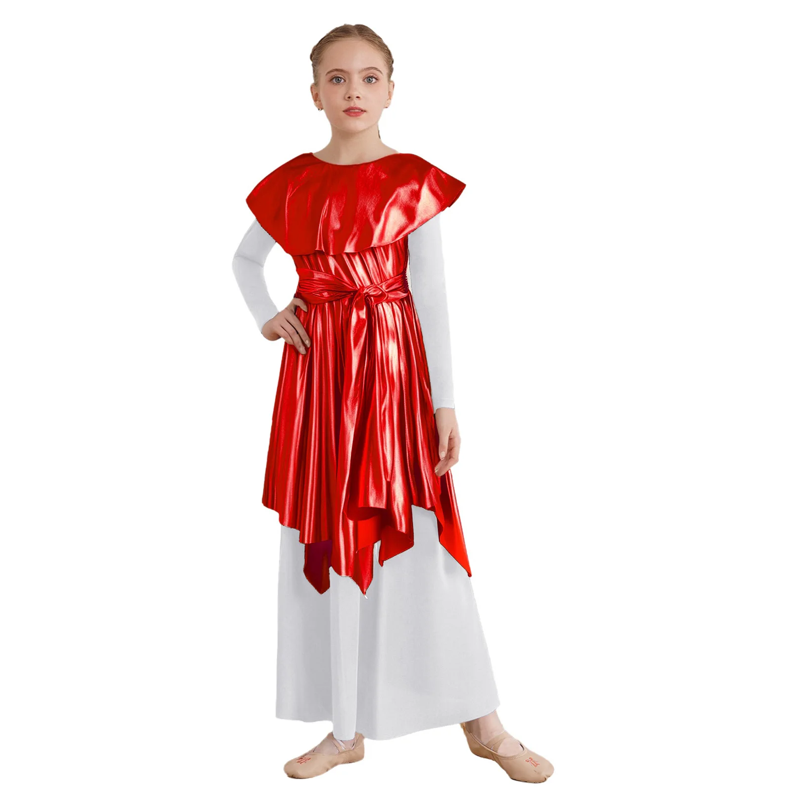 

Girls Liturgical Praise Dance Dress Church Choir Tunic Robe Metallic Asymmetrical Hem Dress for Halloween Cosplay Party Costume
