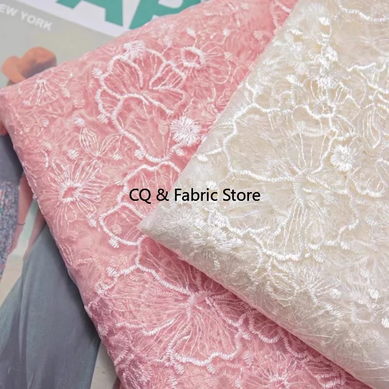 

Mesh Gauze Beautiful Flower Style Creative Embroidery Dress Wedding Dress Background Designer Fabric By The Yard