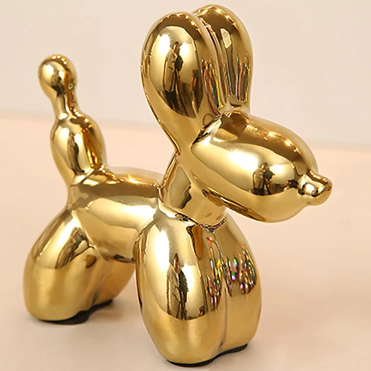 Small Balloon Dog Statue Gold Modern Ceramic Animal Sculpture | Cute Little Handmade Crafts, Decorative Puppy Ornament, Home Dec