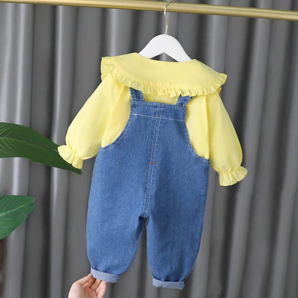 2024 kids Clothing Set cute girls 0-4year Long Sleeve Shirt+Denim overalls Outfit For Newborn Baby Girl clothes set