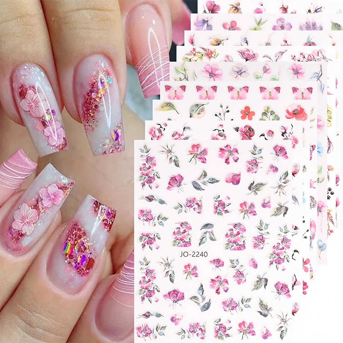 1pc Colorful Flowers Nail Stickers Daisy Cherry Blossom Petal Leaf Peny Charm Spring Autumn New Manicure Decoration Tips