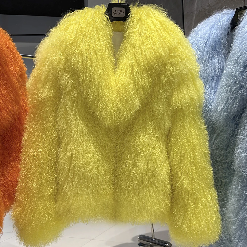 YOLOAgain 2025 Winter Warm Women's Real Mongolia Sheep Fur Jacket Plus Size 8XL Sheep Fur Coat