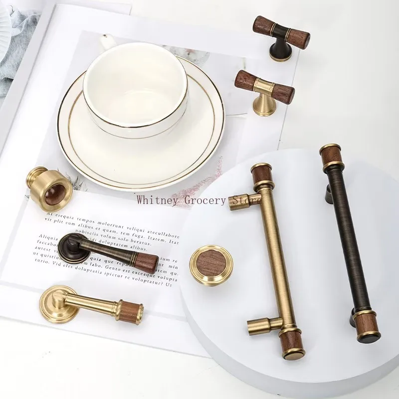 Chinese Antique Style Walnut Brass Handle Nordic Clothing Cabinet Door Handle Creative Drawer Single Hole Retro Small Handle