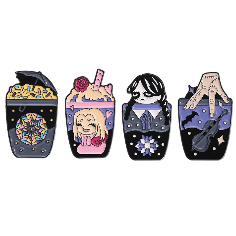 Black Magic Cup Enamel Pins Creative Drink Bottle Brooches Anime Girl Brooches Lapel Badge Backpack Clothes Accessories for Gift