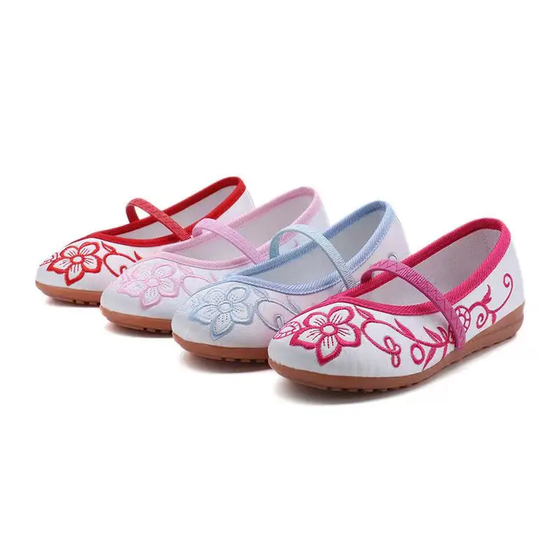 

Chinese Style Embroidered Cloth Shoes for Girls Soft-soled Toddler Flat Shoes Kids Princess Shoes For Dance Performance 2-12T