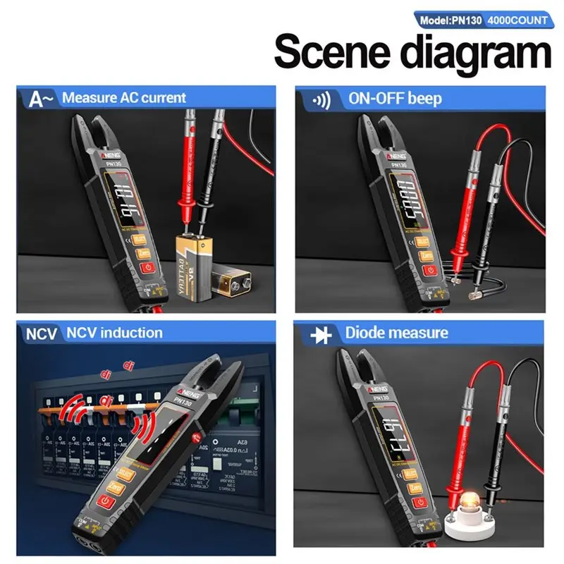 CYCLI- Pn130p Clamp Meter Tester U-Shaped 4000 Counts Resistance AC/DC Voltage Current Pliers Tools