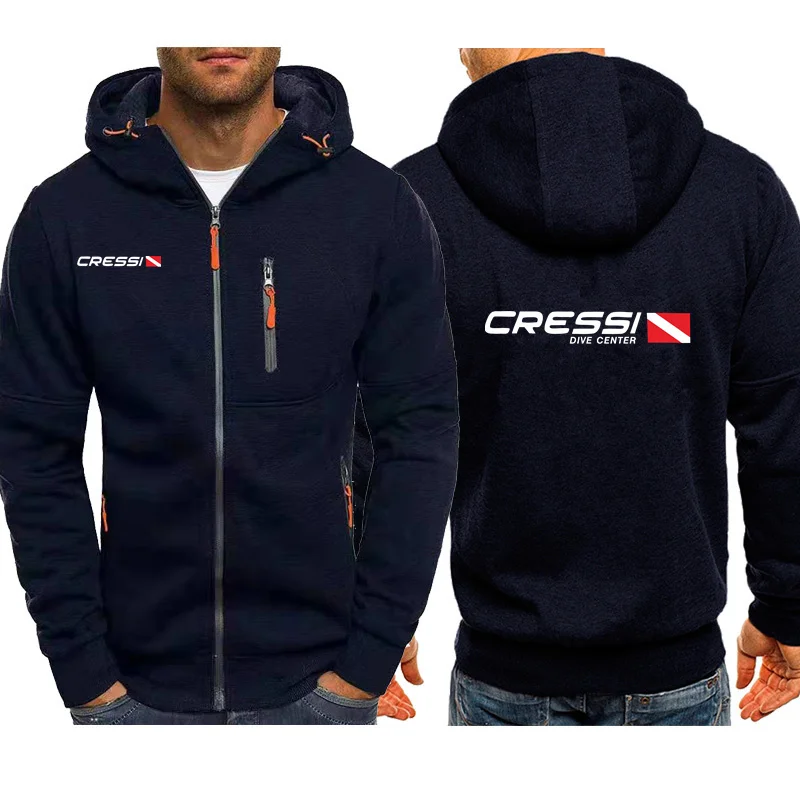 Scuba Dive Cressi 2024 Spring Men\'s Hooded Coats Casual Zipper Sweatshirts Male Tracksuit Fashion Jacket Clothing Outerwear