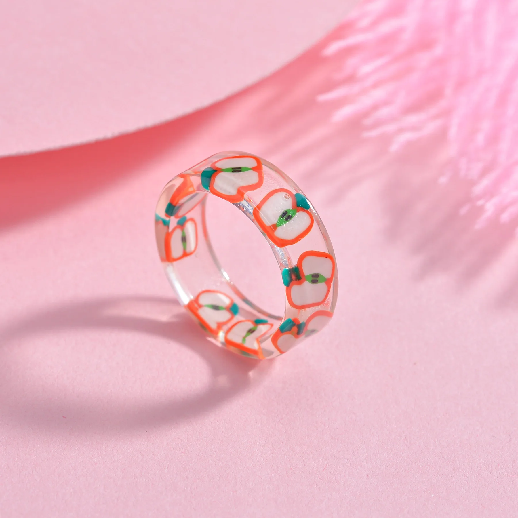 Transparent Acrylic Ring for Women Colorful Sweet Resin Round Fruit Rings for Women Girls Geometric Summer Fashion Jewelry