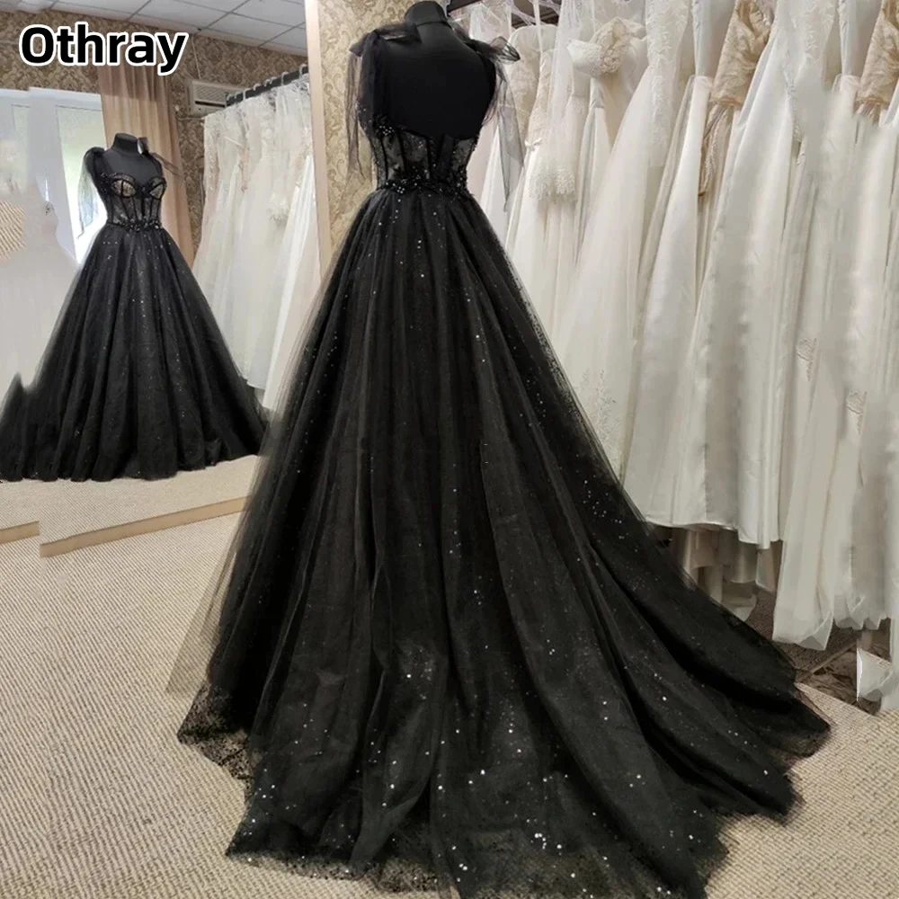 Othray Gothic Prom Dress Sexy Sheer A-line Evening Dresses Prom Dress Lace Sequined Tulle Sweetheart Party Dress Vestidos De