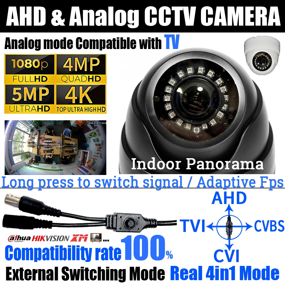 8MP Indoor Panoramic 4MP 5MP 1080P CCTV AHD Dome Fisheye Camera 1.7mm TVI/CVI/CVBS 4in1 OSD Switch Security Monitor Home Video